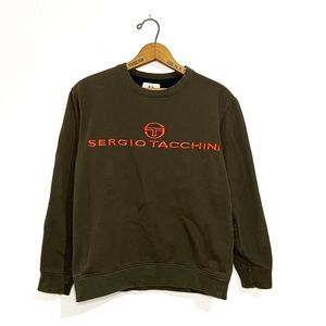 Sergio Tacchini Olive Green Crewneck Sweatshirt with Orange Logo